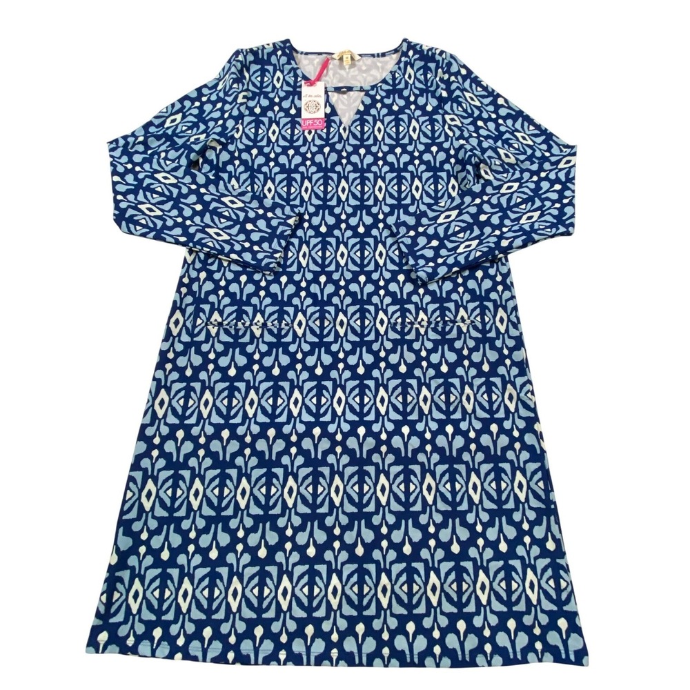 All For Color Driftwood Way Long Sleeve Pocket Dress Midnight Blue UPF 50+ M NWT